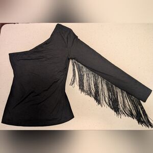Black Fringe Sleeve Women's Top